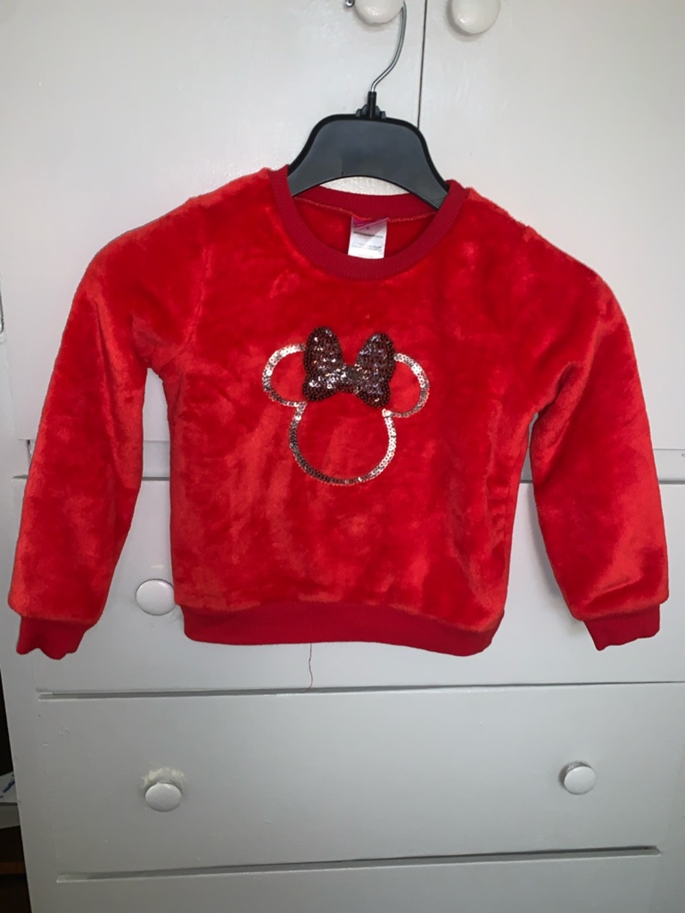 Disney Red Plush Girls' Sweatshirt with Sequin Minnie Bow